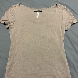 Final Touch Taupe Double Layered Short Sleeve Top